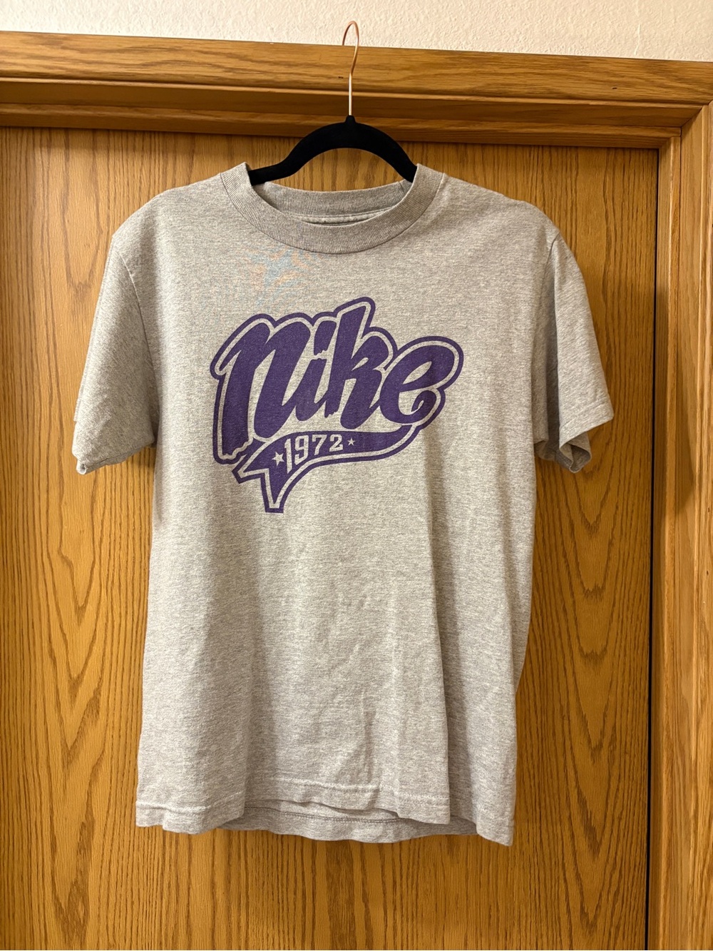 Nike Grey Short Sleeve Tee with Purple Script Logo